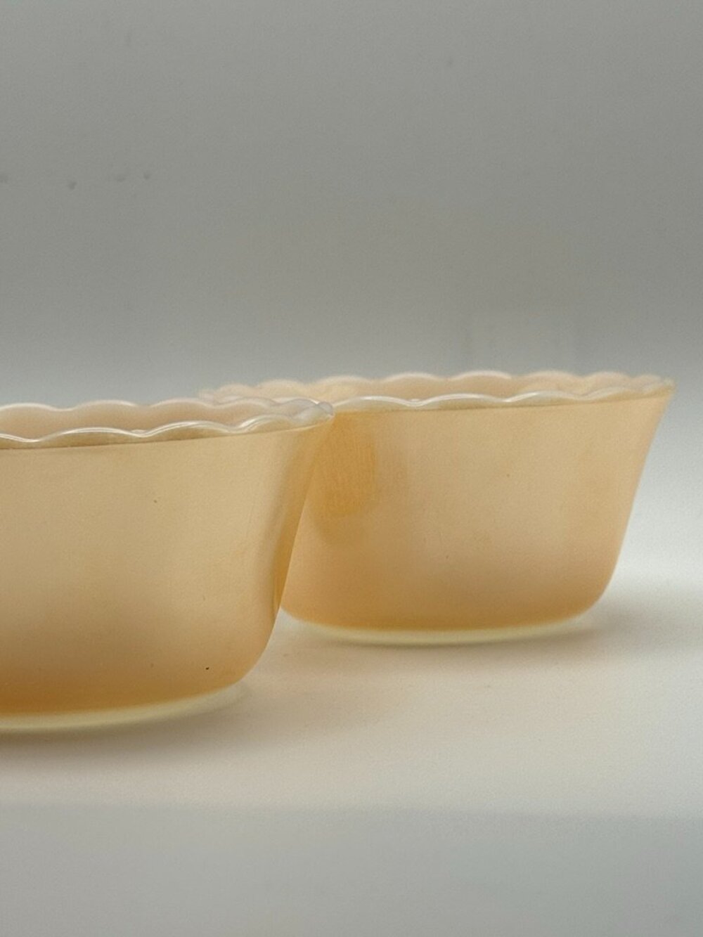 Vintage Anchor Hocking Fire-King Peach Lustre Scalloped Shell Bowls - Set of 2